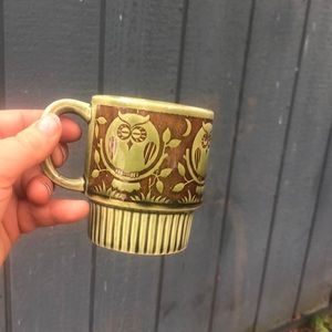 Green and brown owl mug